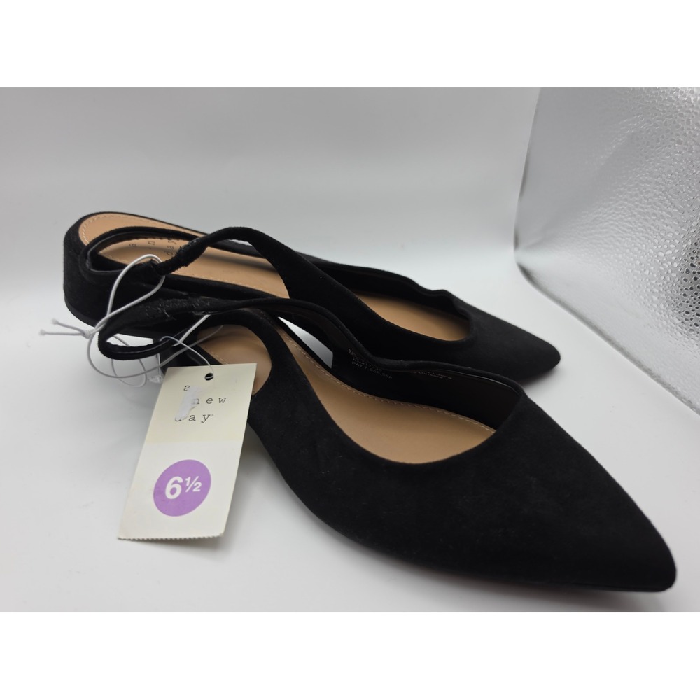 A New Day Womens Black Pointed Toe Slingback Block Heels F7730 6.5